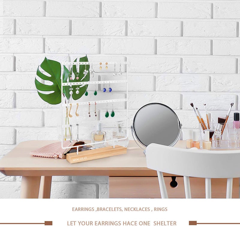 Mocolo Earring Holder Stand, Earring Organizer Display Holder Stand for Hanging Earrings(88 Holes & 4 Layers) (White) - Image 4